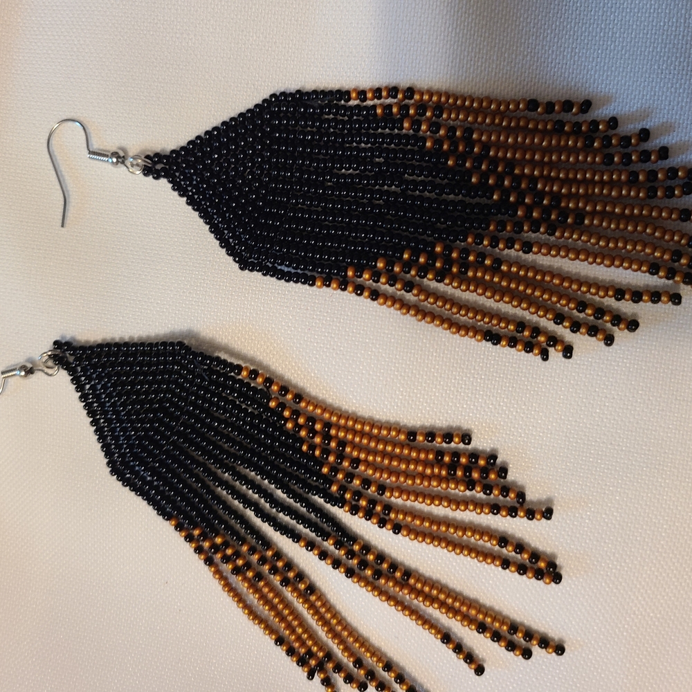 Elegant Black and Brown Beaded Earrings